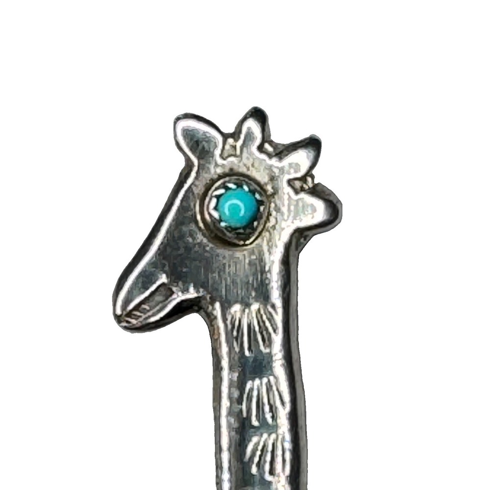 Navajo Huge Sterling Silver Giraffe Brooch Turquoise & Coral 16.4g - Picture 10 of 10